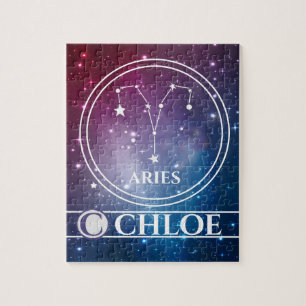 Zodiac Sign ARIES Paars Night Sky Stars Name Legpuzzel