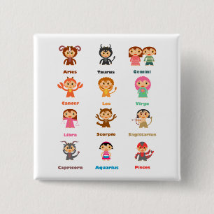 Zodiac Sign for Kids Vierkante Button 5,1 Cm
