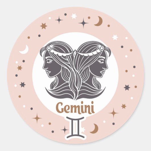 Zodiac Sign Gemini Ronde Sticker (Voorkant)