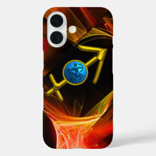 ZODIAC SIGN SAGITTARIUS, Red Yellow Fractal Swirls iPhone 16 Hoesje