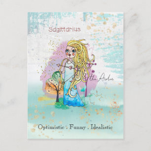 Zodiac Sign Sagittarius The Archer Girl Blue Briefkaart