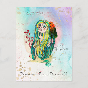 Zodiac Sign Scorpio The Scorpion Girl Green Briefkaart