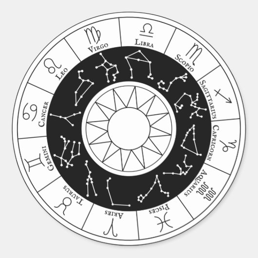Zodiac-signalen Circle Black en White Ronde Sticker (Voorkant)