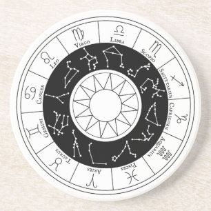 Zodiac-signalen Circle Black en White Zandsteen Onderzetter