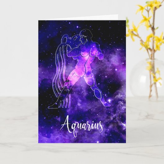 Zodiac: Space Aquarius Birthday Kaart (Gele Bloem)
