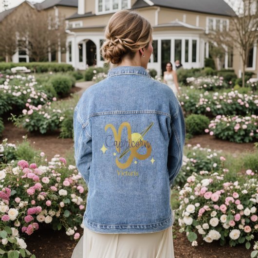 Zodiac Steenbok gepersonaliseerd Jean Denim Jacket (Huwelijk Achterkant)