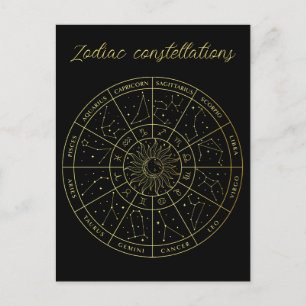 Zodiac ster sign horoscope constellations map gold briefkaart