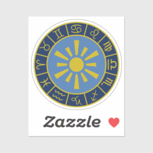 Zodiac Sun Wheel+Astrological Symbolen Gold+Blues Sticker