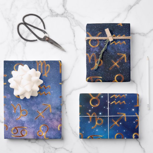 Zodiac Symbool Wrapping Papier Platte Blad Set van Inpakpapier Vel (Voorkant)