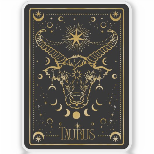 Zodiac Taurus Astrologisch Zwart & Goud Sticker (Voorkant)