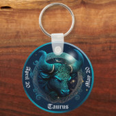 Zodiac Taurus Pas NAAM, DATUM aan Sleutelhanger (Voorkant)