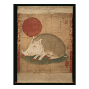 Zodiac teken Everzwijn Schilderij uit de Edo-perio Foto Afdruk