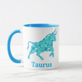 Zodiac teken voor Stier in tinten van blauw Mok