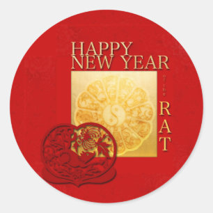 Zodiac-tekens Yin Yang Chinese Rat Year 2020 Round Ronde Sticker