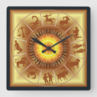 Zodiac~Toasted Sun~Western Astrology~Gold Back~ Vierkante Klok