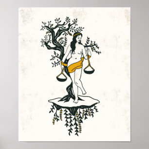 Zodiac Toile Art w/A Woman & The Libra Scales Poster