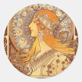 Zodiac van Mucha Ronde Sticker