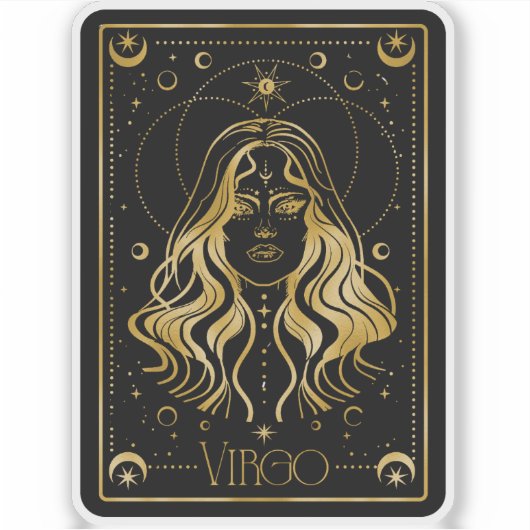 Zodiac Virgo Astrologisch Zwart & Goud Sticker (Voorkant)