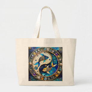 Zodiac - Vissen Vissen Yin en Yang Grote Tote Bag