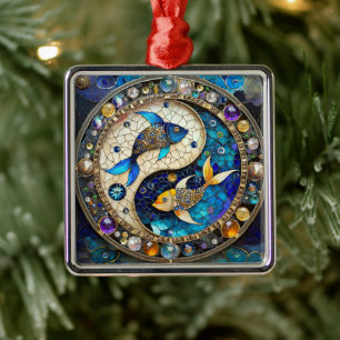 Zodiac - Vissen Vissen Yin en Yang Metalen Ornament
