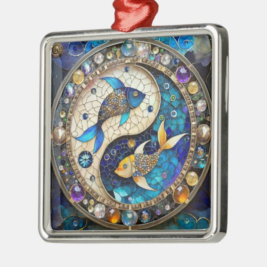 Zodiac - Vissen Vissen Yin en Yang Metalen Ornament (Links)