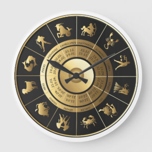 Zodiac Wall Clock Black & Gold Grote Klok