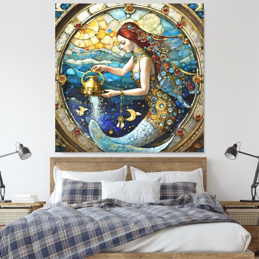 Zodiac - Waterman De Waterdrager Zeemeermin Canvas Afdruk (Insitu (Slaapkamer))