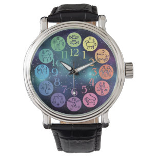 Zodiac Wheel Colorful Horoscope Signs Cosmic Horloge