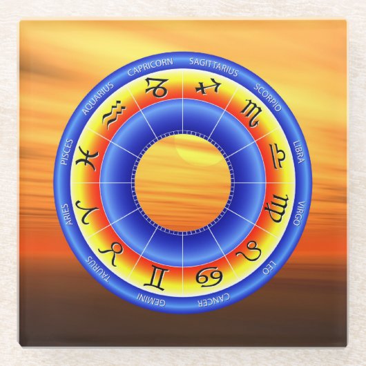 Zodiac Wheel Glazen Onderzetter (Voorkant)