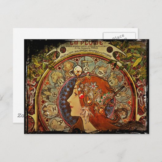 Zodiak Woman van Mucha Briefkaart (Voorkant / Achterkant)