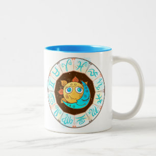 Zodiasymbolen met Sun Moon Doodles Tweekleurige Koffiemok