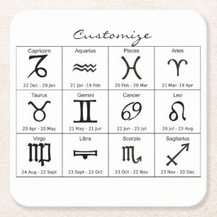 Zodiazon Sign Astrology Calendar Thunder_Cove Vierkante Kartonnen Onderzetter