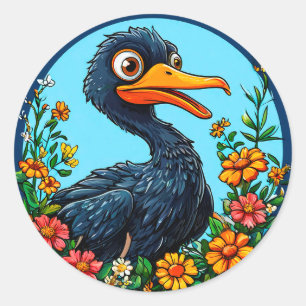 Zoe Cartoon Eend 🐥 Blij Eigentijds Dieren Kunst � Ronde Sticker