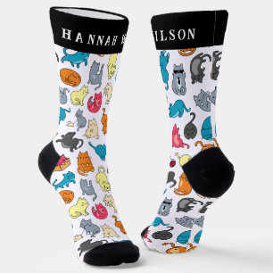 Zoe Cartoon Katten Patroon   Monogram Sokken
