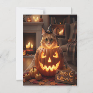 Zoe Cat in Pompoen Halloween voor Kattenliefhebber Briefkaart
