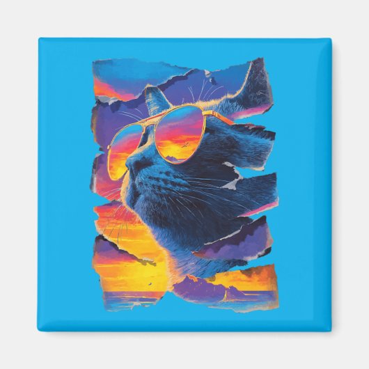 Zoe Cat Met Zonnebril Zonsondergang Strand Tropisc Magneet (Voorkant)