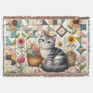 Zoe Cat op Bloemendeken Cottagecore Deken