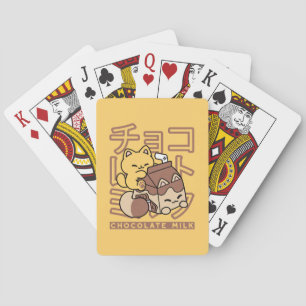 Zoe Cat Riding Chocolade Melk Karton Kawaii Kunst Pokerkaarten