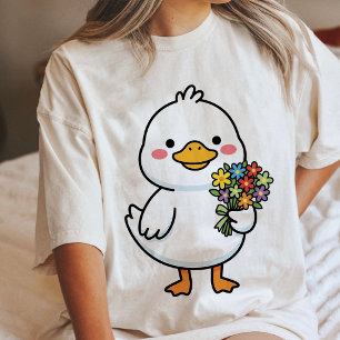 Zoe cute eend met bloemenboeket Kawaii Tri-Blend Shirt