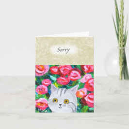 Zoe cute grijze tabby kat met tranen mooie bloemen kaart