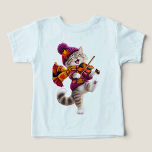 Zoe Cute Herfst Kat Viool Peuter Jongens T-Shirt