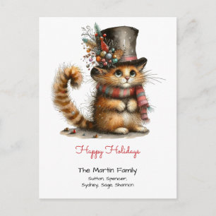 Zoe Cute Oranje Kat in een Hoge Hoed Prettige Fees Briefkaart