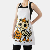 Zoe Cute Skeleton Kat Print Apron, Medium Schort (Insitu)