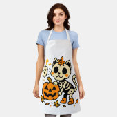 Zoe Cute Skeleton Kat Print Apron, Medium Schort (Gedragen)