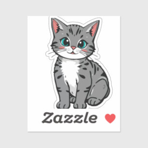 Zoe Gray Tabby Kat Sticker – Schattige Cartoon Kat