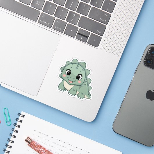 Zoe Kawaii Dinosaur Dino Pret Decoratie Sticker (Laptop met iPhone)