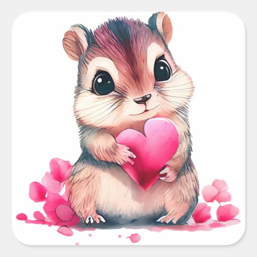 Zoe liefdevolle chipmunk valentijnskaart vierkante sticker (Voorkant)