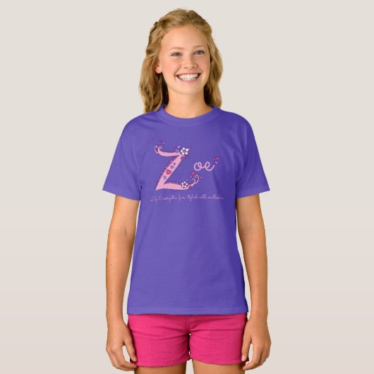 Zoe meiden Z-naam, aangepast t-shirt (Voorkant volledig)