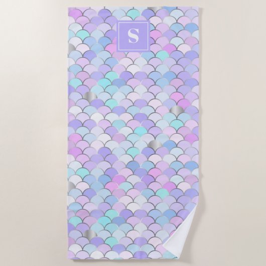 Zoe Meisjes Roze Paars Zeemeermin Schubben Gebordu Strandlaken (Voorkant)