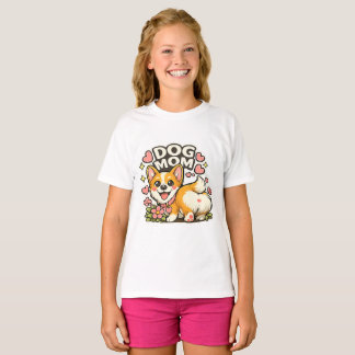 Zoe Moeder Corgi Sticker Kawaii Bloem,Hart kunst T-shirt